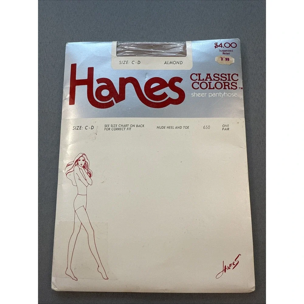 Vintage Hanes Pantyhose Classic Colors Almond, Nude Heel And Toe Size‎ C-D